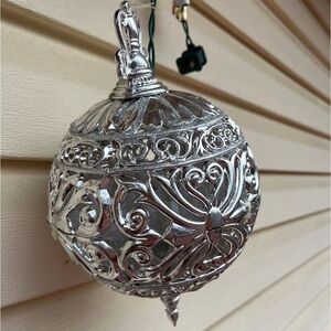 Christmas, silver colored decorative globe ornament, plug-in & build in lights